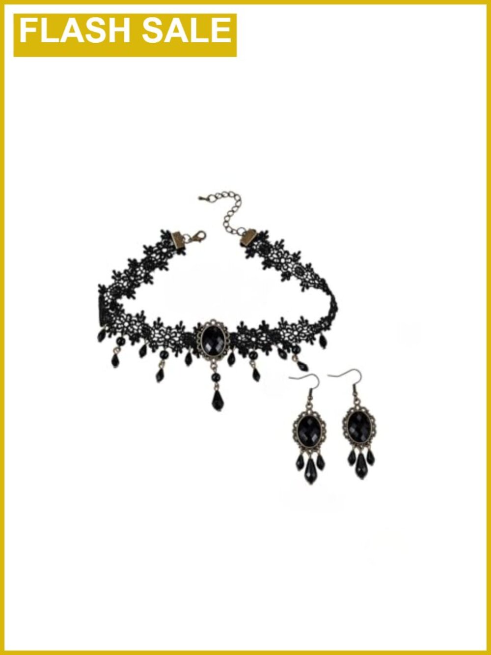 Gothic Lace Choker Necklace & Drop Earrings Set Victorian Jewelry